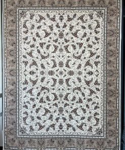 فرش ماشینی 1200 شانه کاشان طرح روژان کرم ساده تراکم 3600