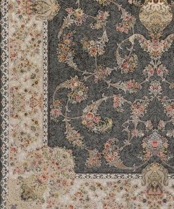 فرش ماشینی 1200 شانه کاشان طرح رژین دودی گل برجسته تراکم 3600