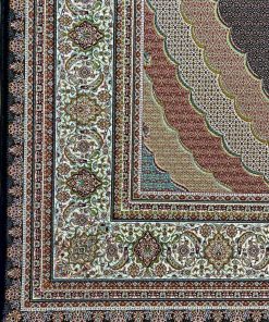 فرش ماشینی 1200 شانه کاشان طرح ریز ماهی سرمه ایی تراکم 3600