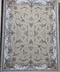 فرش ماشینی 1200 شانه کاشان طرح ستایش بژ گل برجسته تراکم 3600