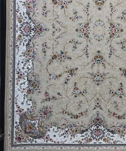 فرش ماشینی 1200 شانه کاشان طرح ستایش بژ گل برجسته تراکم 3600