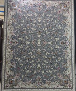 فرش ماشینی 1200 شانه کاشان طرح ستایش دودی گل برجسته تراکم 3600