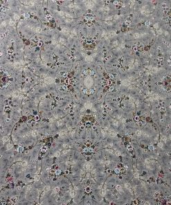 فرش ماشینی 1200 شانه کاشان طرح ستایش نقره ای گل برجست