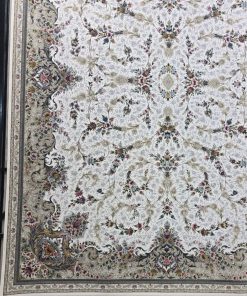 فرش ماشینی 1200 شانه کاشان طرح ستایش کرم گل برجسته