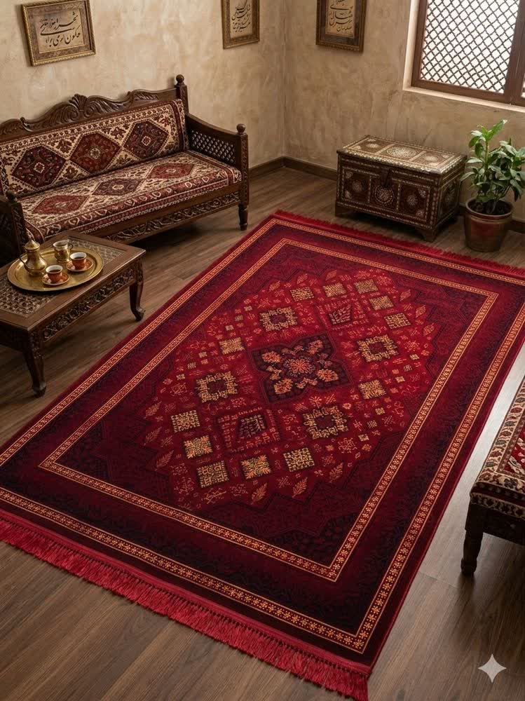 فرش ماشینی 700 شانه کاشان طرح عقیق لاکی تراکم 2550 اکرلیک