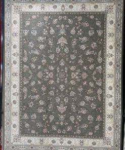 فرش ماشینی 1200 شانه کاشان طرح قاجار دودی ساده تراکم 3600