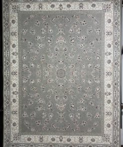 فرش ماشینی 1200 شانه کاشان طرح قاجار سیلور ساده تراکم 3600