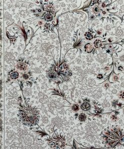 فرش ماشینی 1200 شانه کاشان طرح قاجار کرم ساده تراکم 3600