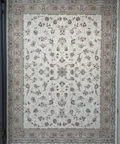فرش ماشینی 1200 شانه کاشان طرح قاجار کرم ساده تراکم 3600