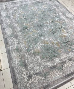 فرش ماشینی 1200 شانه کاشان طرح مارال سبز گل برجسته تراکم 3600