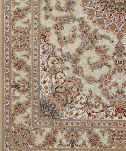 فرش ماشینی 1200 شانه کاشان طرح ماهان نقره ایی گل برجسته