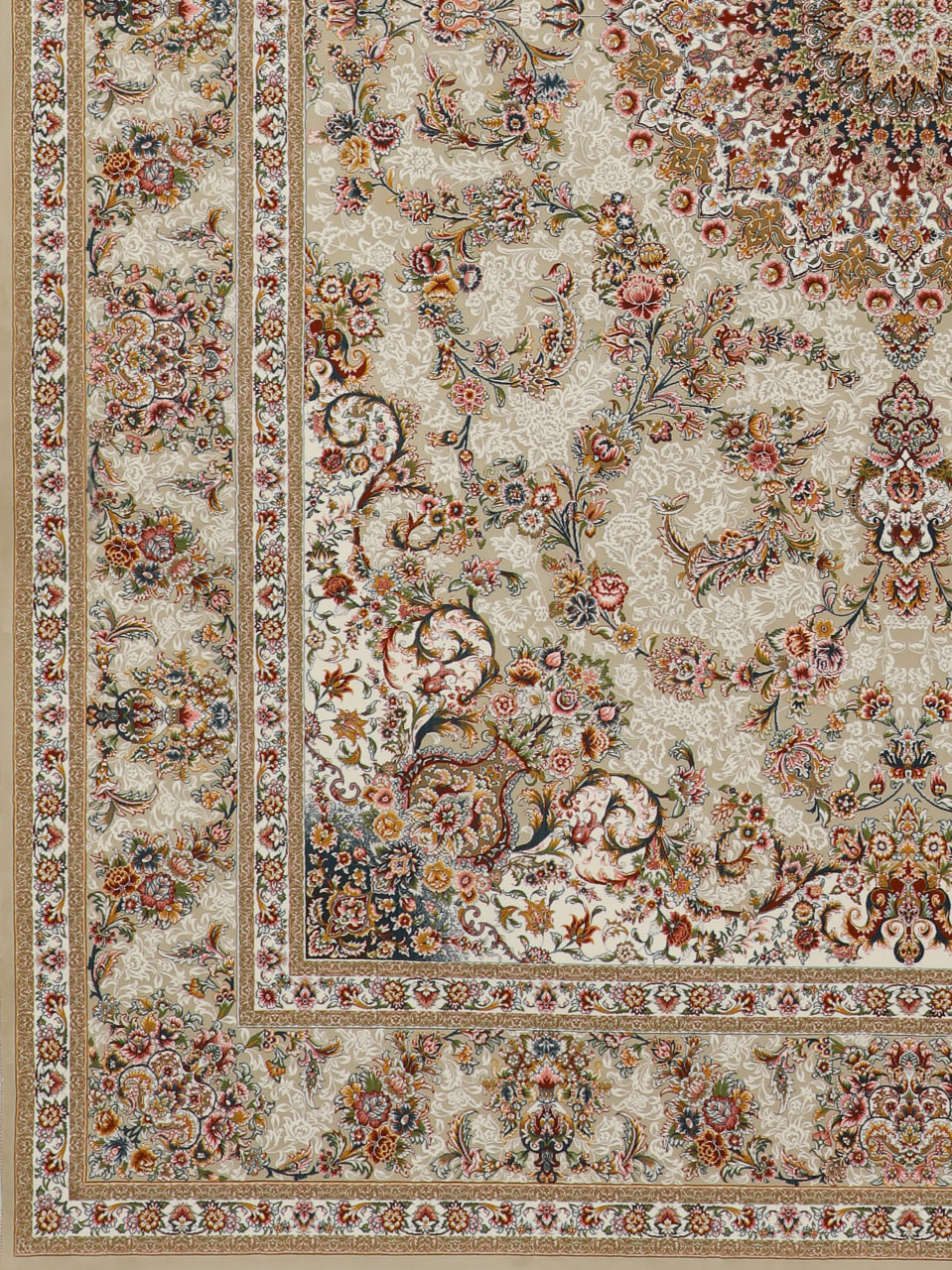 فرش ماشینی 1200 شانه کاشان طرح ماهان نقره ایی گل برجسته