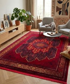 فرش ماشینی 700 شانه کاشان طرح مرصاد لاکی تراکم 2550 ده رنگ