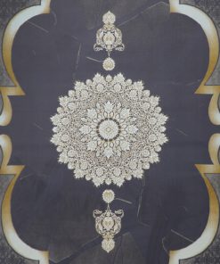 فرش ماشینی 700 شانه کاشان طرح مینا زمینه دودی گل برجسته