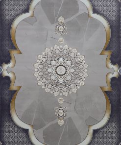 فرش ماشینی 700 شانه کاشان طرح مینا زمینه نقره ای گل برجسته