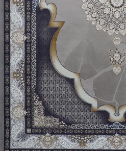 فرش ماشینی 700 شانه کاشان طرح مینا زمینه نقره ای گل برجسته