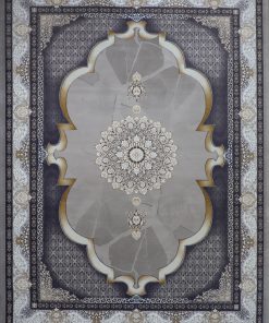 فرش ماشینی 700 شانه کاشان طرح مینا زمینه نقره ای گل برجسته