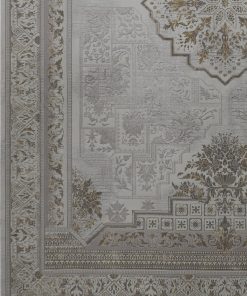 فرش ماشینی 700 شانه کاشان طرح مینیمال کرم صدفی گل برجسته تراکم 3000