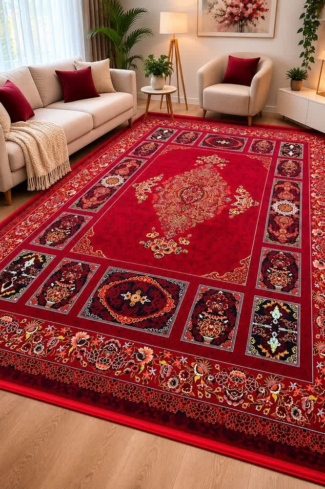 فرش ماشینی 700 شانه کاشان طرح نیروان لاکی روناسی تراکم 2550