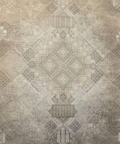 فرش ماشینی 1200 شانه کاشان طرح وینتیج خشتی کرم نسکافه ای گل برجسته