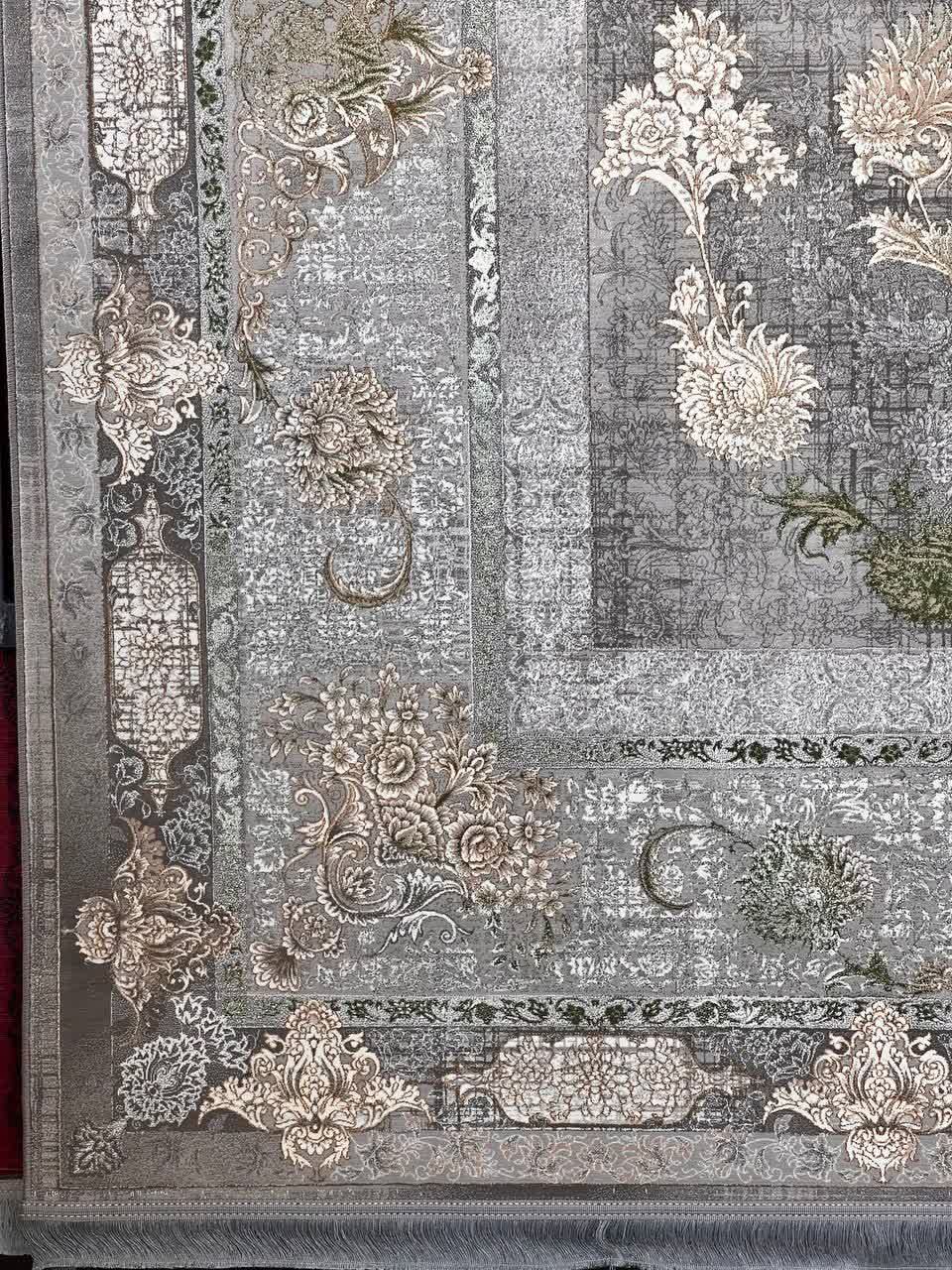 فرش ماشینی 1200 شانه کاشان طرح وینتیج ژیلا سبز تراکم 3600