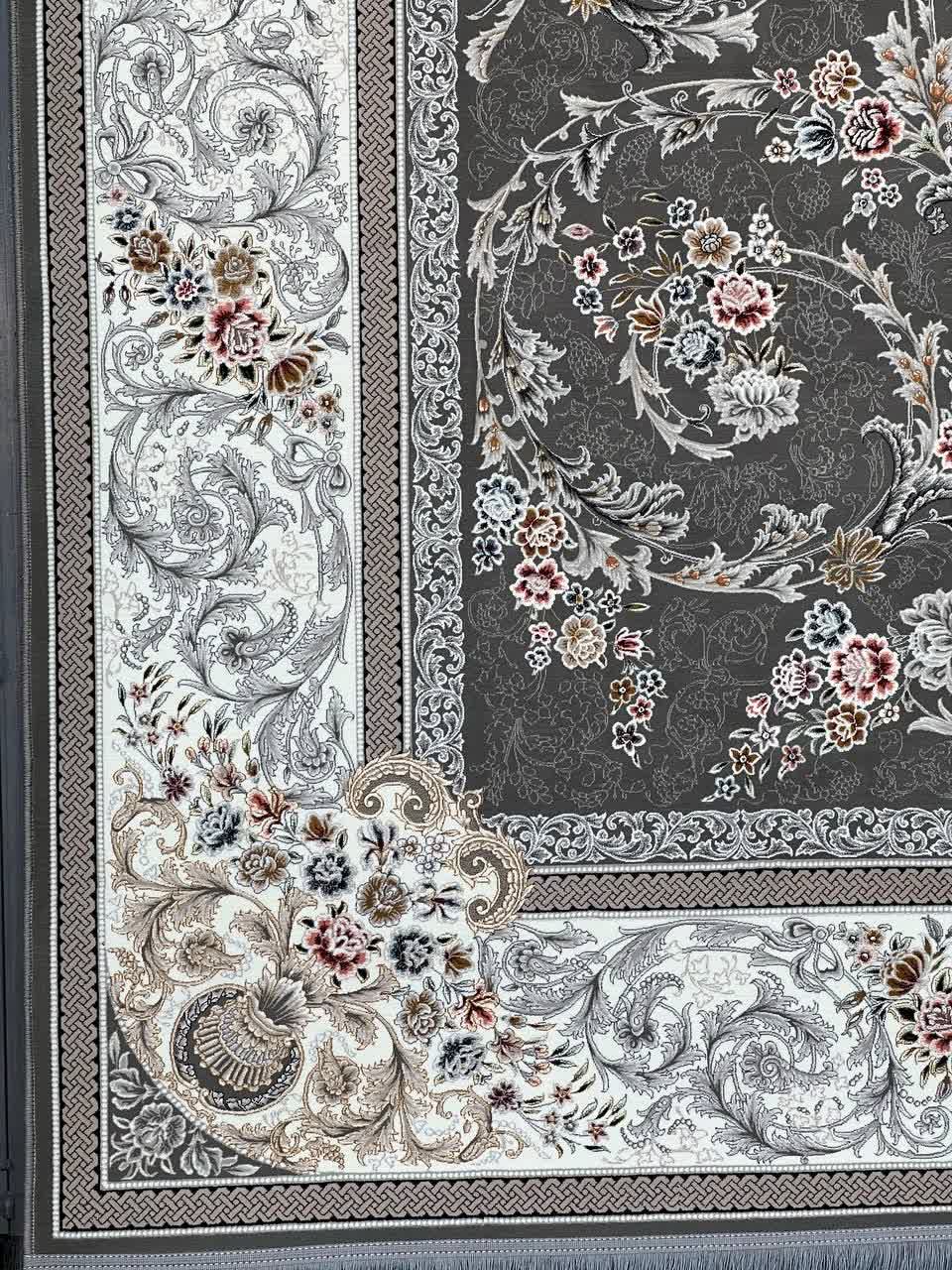 فرش ماشینی 1200 شانه کاشان طرح ژینا دودی تراکم 3600